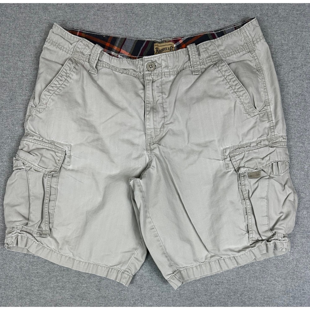 VTG Roebuck Co Cargo Shorts Mens 38 10" Khaki Tan Grunge Skate Baggy Y2K Utility